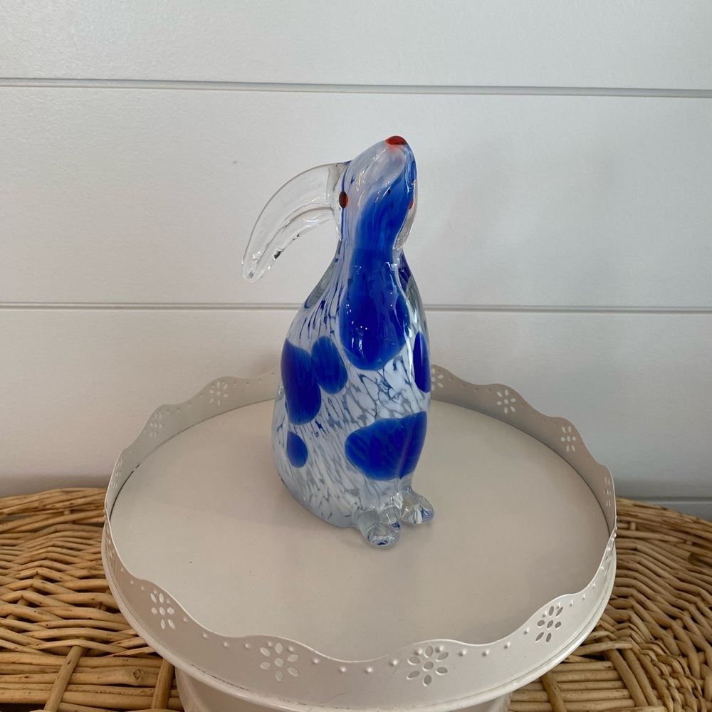 Blue Clear Solid Glass Bunny Rabbit Paperweight Decor Sculpture Figure - Picture 3 of 8